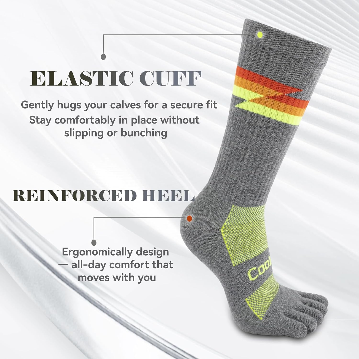 Toe Socks for Men and Women Cool-max Crew Running Socks Breathable Moisture Wicking,3 Pairs - Image 3