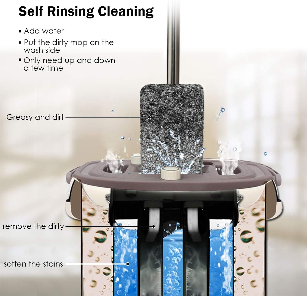 COSTWAY Flat Mop and Bucket Set with 2PCS Microfiber Pads, Hand-Free Wringing Squeeze Mop Separate Dirty Water from Clean Water for Wet and Dry Mopping on Hardwood, Laminate, Tile