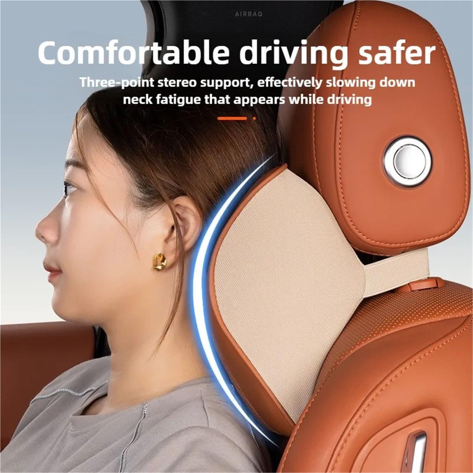 POQUWJDA Car Seat Neck Coussin de Nuque en Cuir Nappa pour Voiture, Appui-tête Mousse à mémoire Forme, Support Lombaire, Accessoires siège Sleeping Headrest(Beige -Waist Pillow)