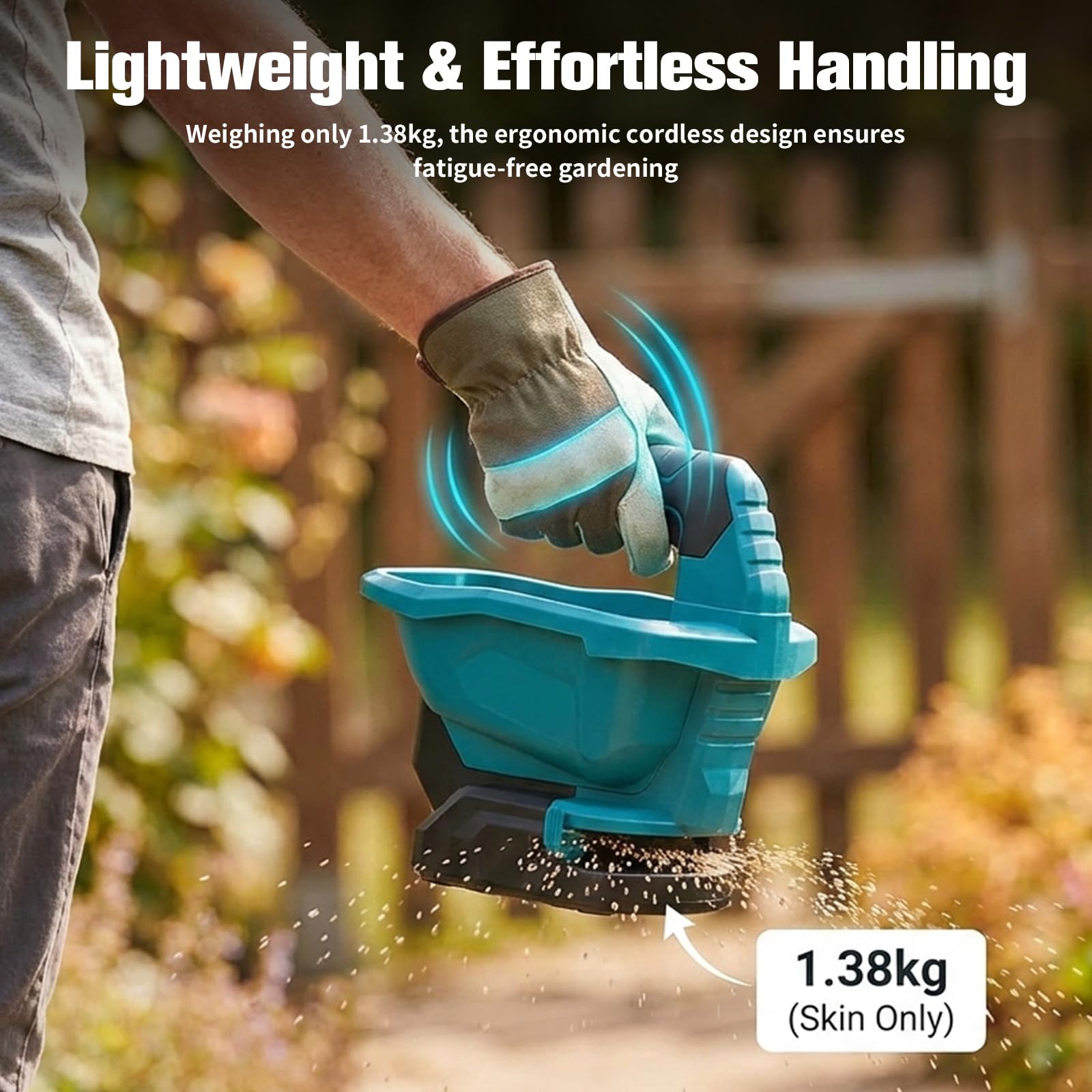 Esparcidor de abono inalámbrico compatible con batería Makita de 18 V, 3,3 litros, carro de siembra y esparcidor manual para fertilizantes, semillas, sal de carretera, 5 m de ancho, 6 velocidades y 8