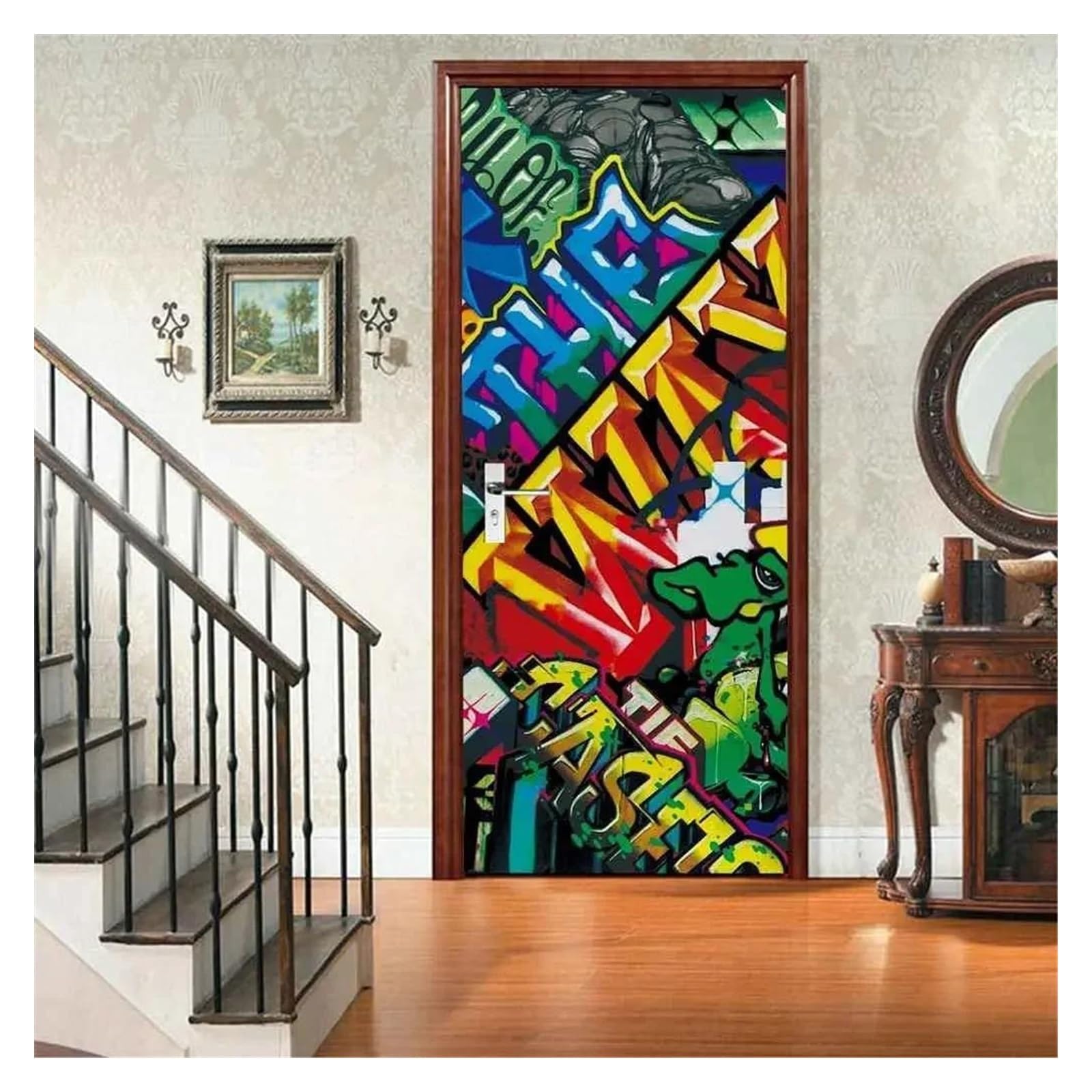 Adesivi per Porte Colorato Street Porte Di Graffiti Street Mural Decal Decal Rimovibile Hip Hop Hippie Poster Poster Decori Camera Da Letto(B,90x200cm)