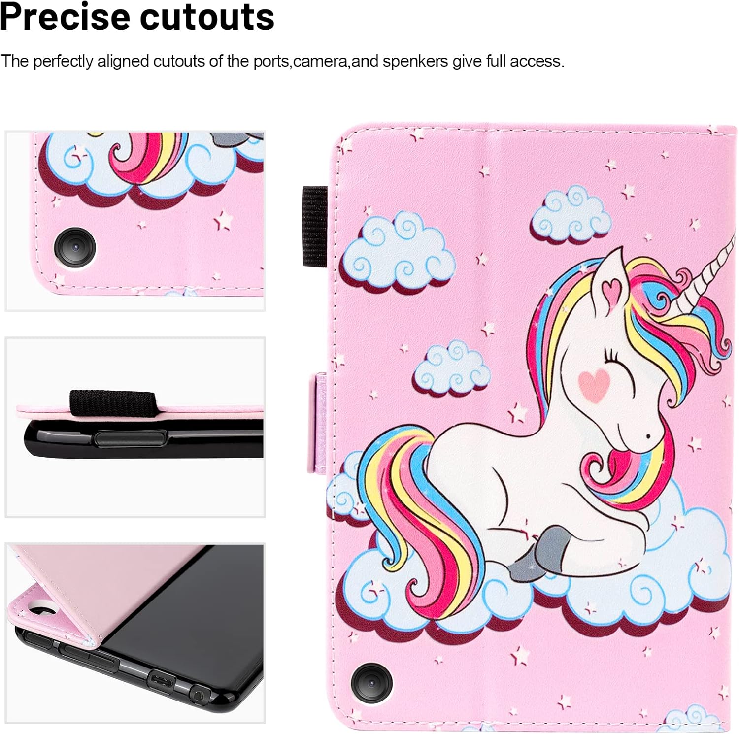 Dteck for All-New Amazon Fire 7 Tablet Case (12th Generation, 2022 Release), PU Leather Slim Folding Stand Multiple Viewing Angles Cover with Auto Wake/Sleep for Kindle Fire 7" 12th Gen, Pink Unicorn