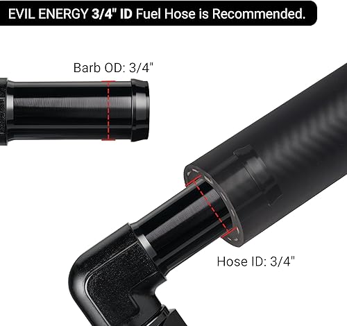 Vista 125 de EVIL ENERGY 8AN hembra a manguera de púas de 1/2 pulgada giratoria de 45 grados