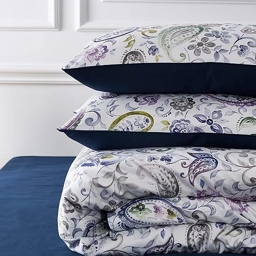 Miniatura 5 de Cupocupa Juego de funda de edredón, tamaño Queen, microfibra, estampado de cachemira blanca, floral bohemio, 3 piezas