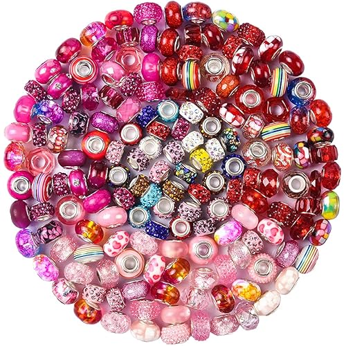 Aipridy Assortment European Large Hole Beads Spacer Beads Rhinestone Craft Beads for DIY Charms Bracelet Jewelry Making (Rose-Red-Rose red)