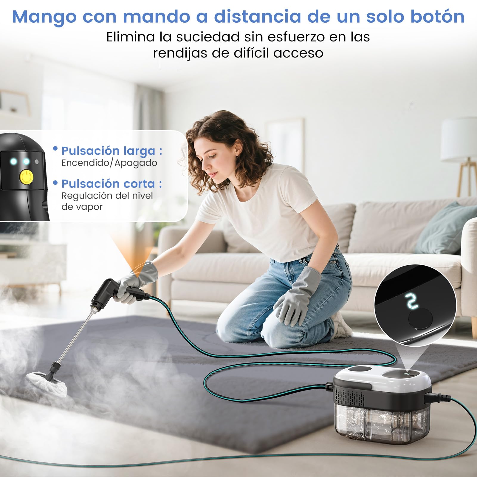 Limpiador a Vapor Portátil 2500W, Vaporeta de Mano 1,4L, 18 Accesorios, 3 Modos de Vapor