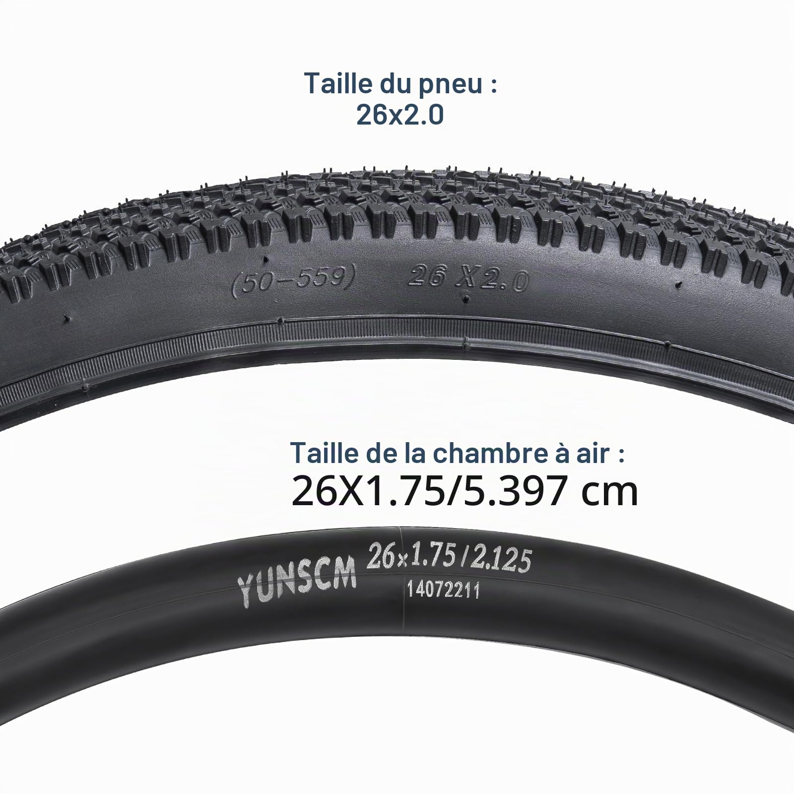 YUNSCM 2 PCS 26 Pouces Montagne Vélo pneus 26x2.0/50-559 and 26 Pouces Vélo Chambre à air Schrader Valve Compatible with 26x1.95 26x2.0 26x2.10 Vélo Bike pneus and Chambre à air (Y-1274)