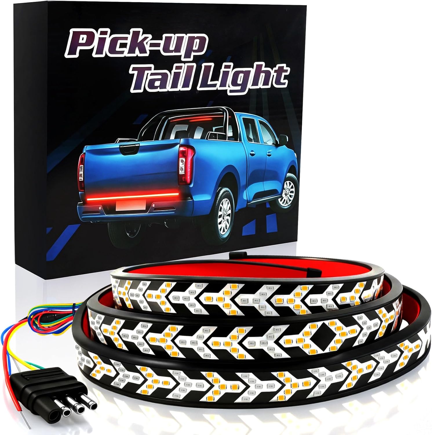 Keiurot Truck Tailgate Light Bar, 60Inch Tailgate Led Light Strip Waterproof Arrow with Sequential Turn Signal Break Runing Red & Amber Flexible for Pickup Truck,540Led Chips DC12-24V (150CM/1Set)