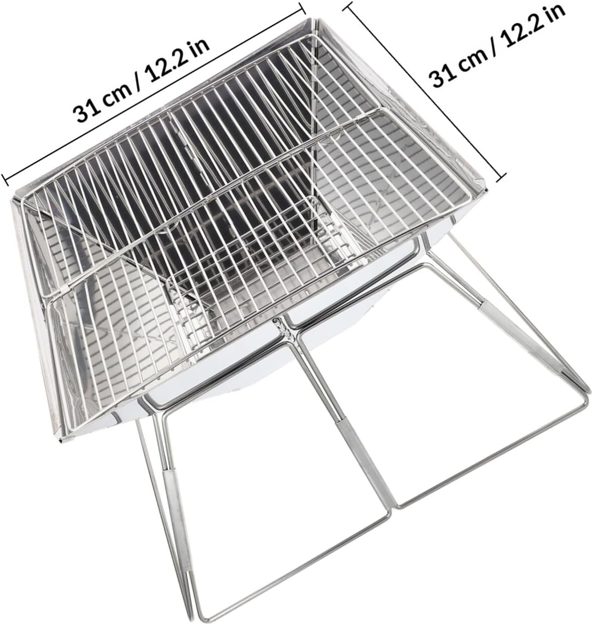 VANZACK Portable Foldable Stainless Steel Barbecue Rack and Camping Grill Stove 31x31x23cm Compact Bbq Grill for Outdoor Hiking Picnic Cooking