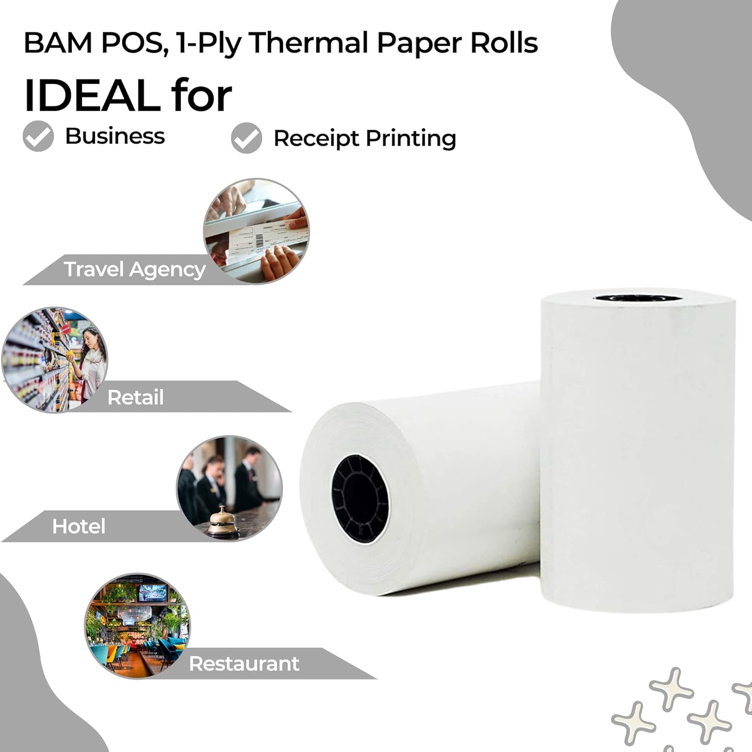 BAM POS Thermal Paper 2 1/4 x 50' (50 Rolls), BPA Free, Crisp & Clear Images, Fits Most Compact Mobile Receipt Printers Such as Verifone, Square and Clover