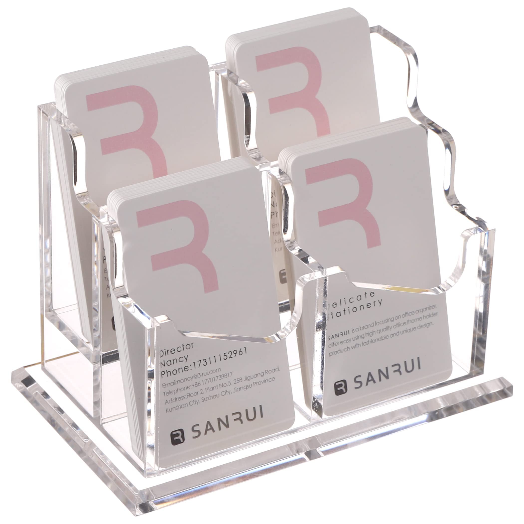 SANRUI Acrylic Vertical Business Card Holder for Desk,Clear Business Card Display Stand Organizer Storage Rack for Exhibition Home