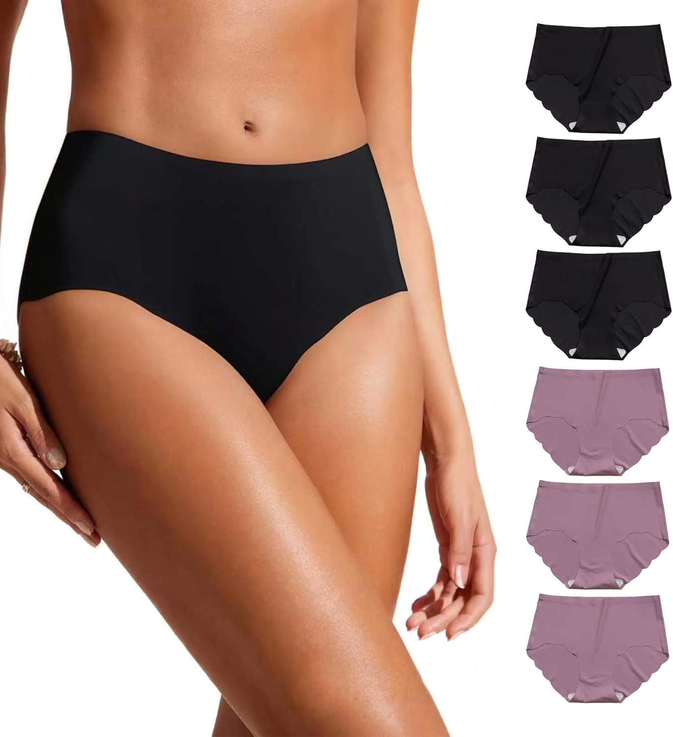 Seamless Underwear For Women Travel Panties Elastic Mid High Waisted Briefs No Show Invisible Emergency Underpants 6 Packs