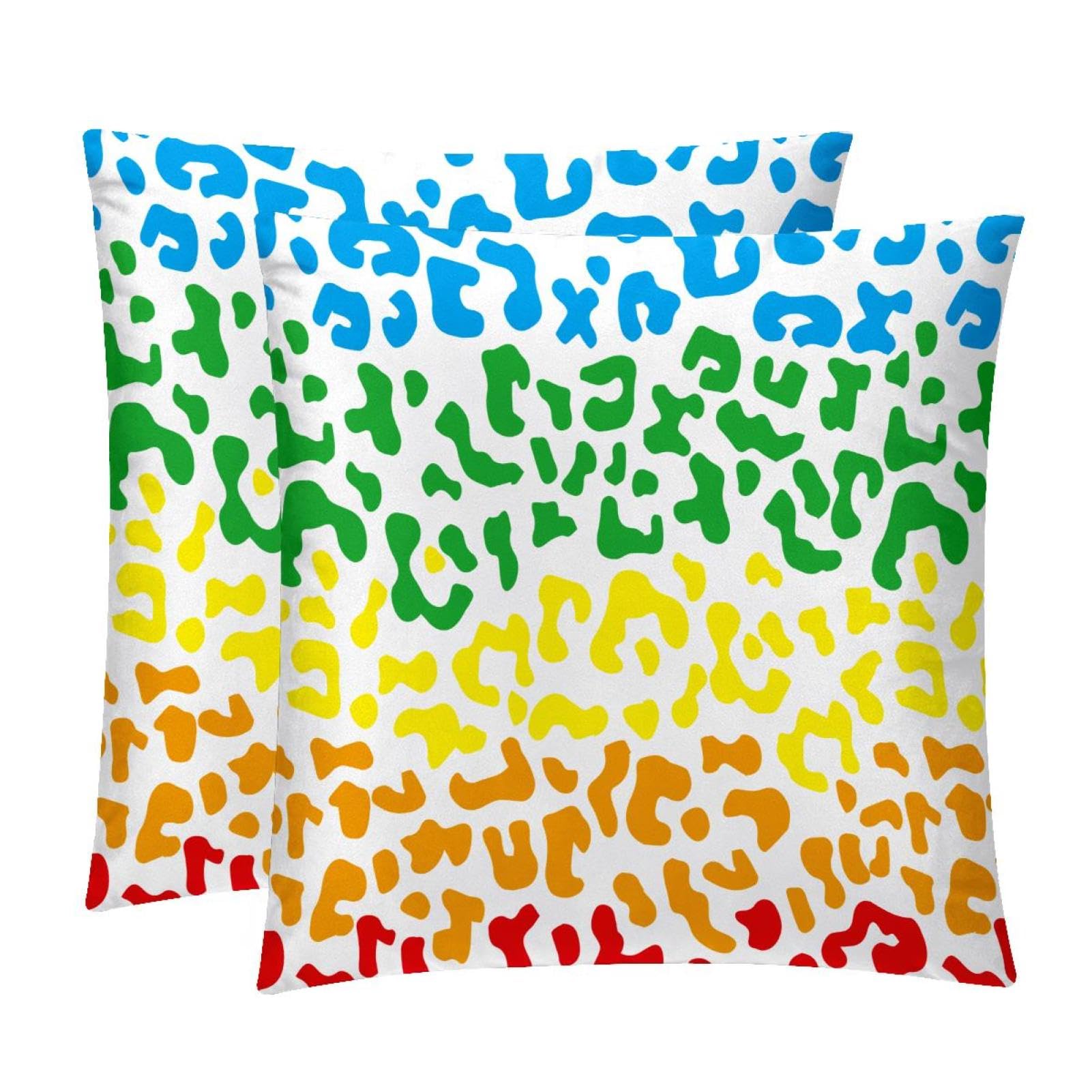 TDGKPZ Rainbow Leopard Throw Pillow Covers 2 Pack Pillowcases Soft Cozy Pillow Cases For Couch Bed Sofa 50x50cm