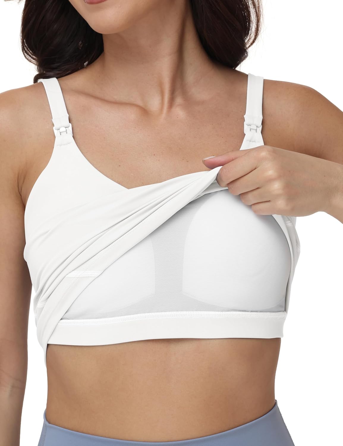 Nursing Tank Tops for Breastfeeding Nursing Cami U Back Longline Nursing Sports Bra Workout Crop Top with Built in Bra