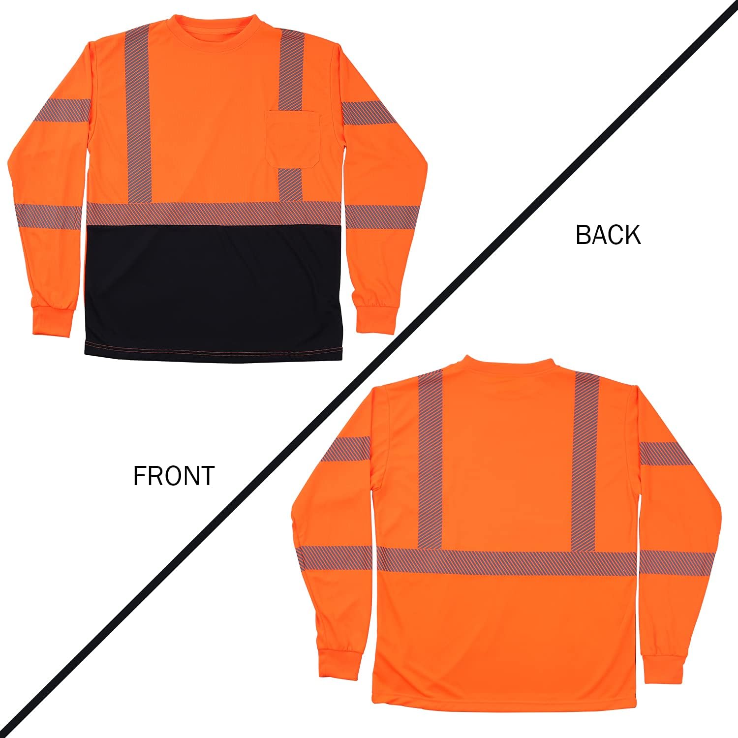 VENDACE Safety Reflective High Visibility Long Sleeve Shirts ANSI Class 3 Hi Vis Construction Work T Shirts for Men - Image 6
