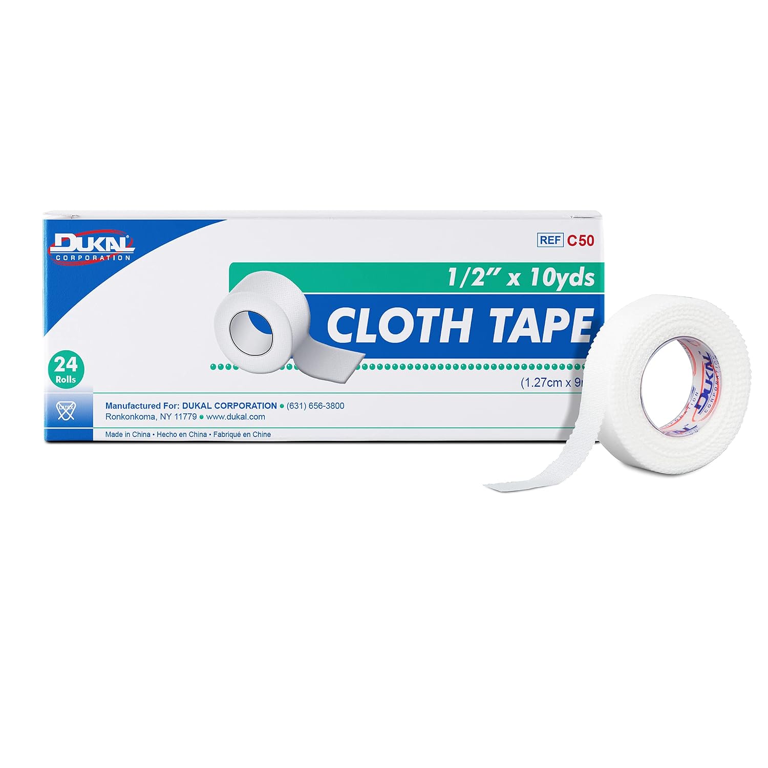 Dukal C50 Tape, Cloth, Non Sterile, 1/2" x 10 Yard, Pack of 288