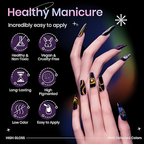 Miniatura 9 de Juego de esmaltes de uñas de gel de ojo de gato 9D con imán, 12 colores, esmalte de gel magnético de ojo de gato, efecto de galaxia camaleón,