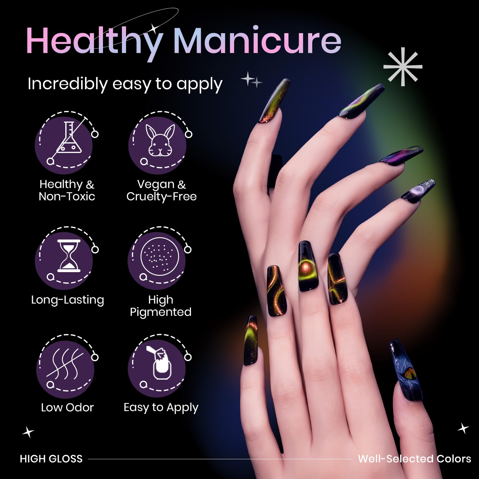 SUPWEE Cat Eye Gel Nail Polish 9D Galaxy Magnetic Nail Gel Set 12 Colors with Magnet Glitter Chameleon Cat Eye Nail Polish for Home DIY Manicure Nail Salon Black Base Needed