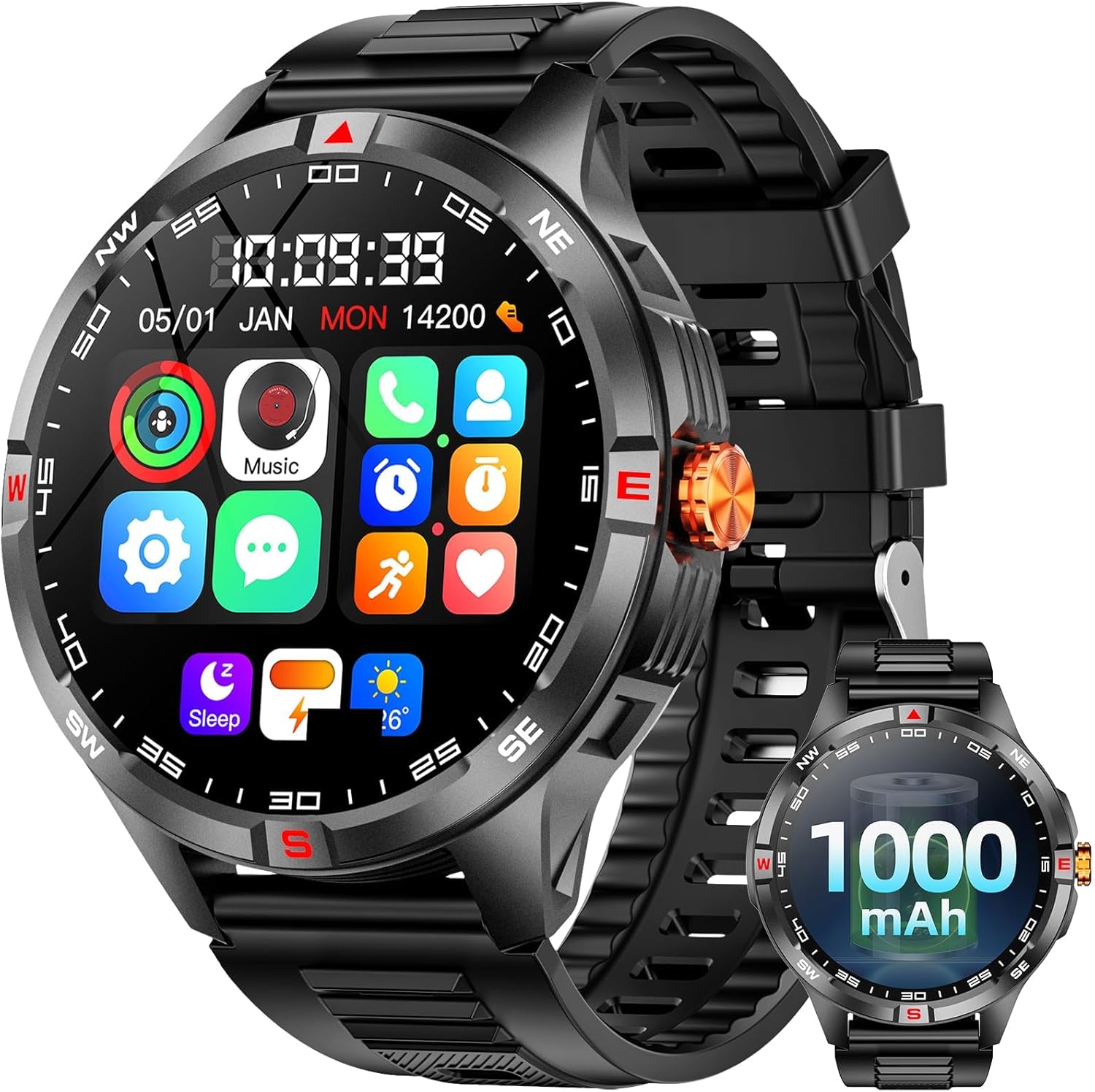 Military Smart Watches for Men, Smartwatch with 1000 mAh Battery, 1.46"" HD Screen with Answer/Make Call, Multiple Sport Modes Men's Fitness Tracker Watch for Android/iPhone, Heart Rate/Sleep Monitor