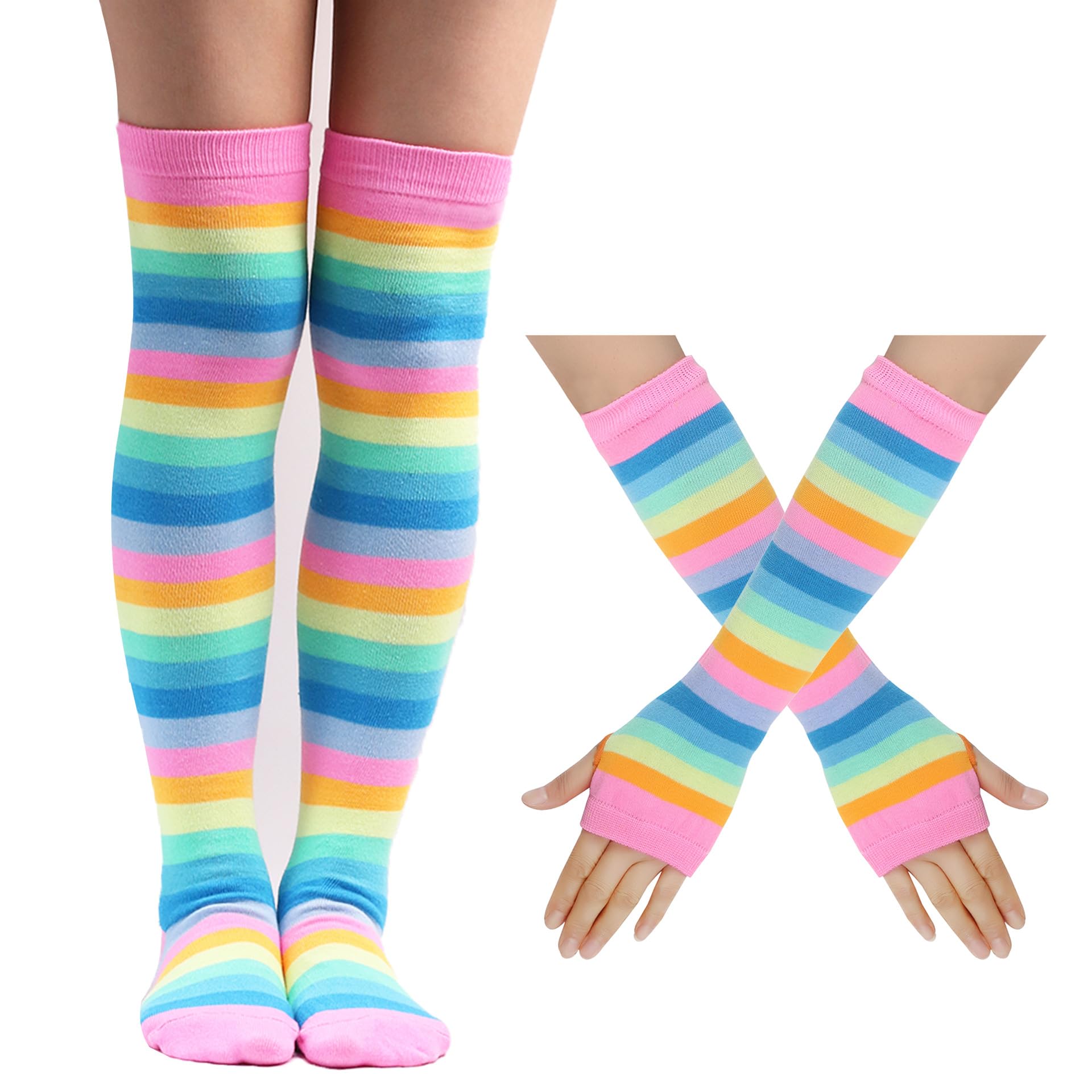 Calzini lunghi fino al ginocchio a righe per bambine: calzini alla moda per costumi - confezione da 3 paia - Italia