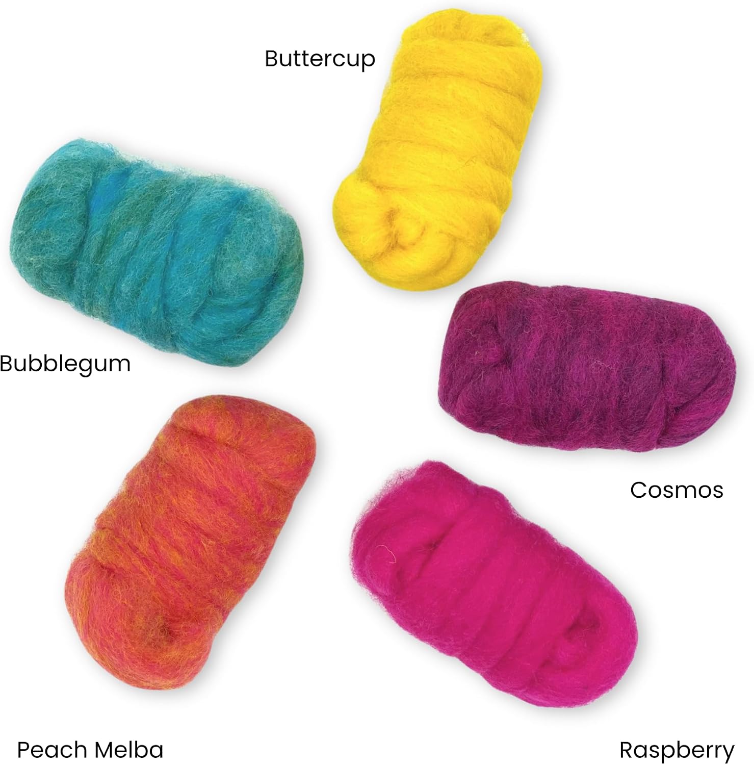 Corriedale Carded Sliver Wool Roving Variety Bundle | Best Core Wool for Needle Felting, Spinning, Wet Felting, Weaving, Dryer Balls, Yarn Roving - Ethically Sourced (Retro Pop)