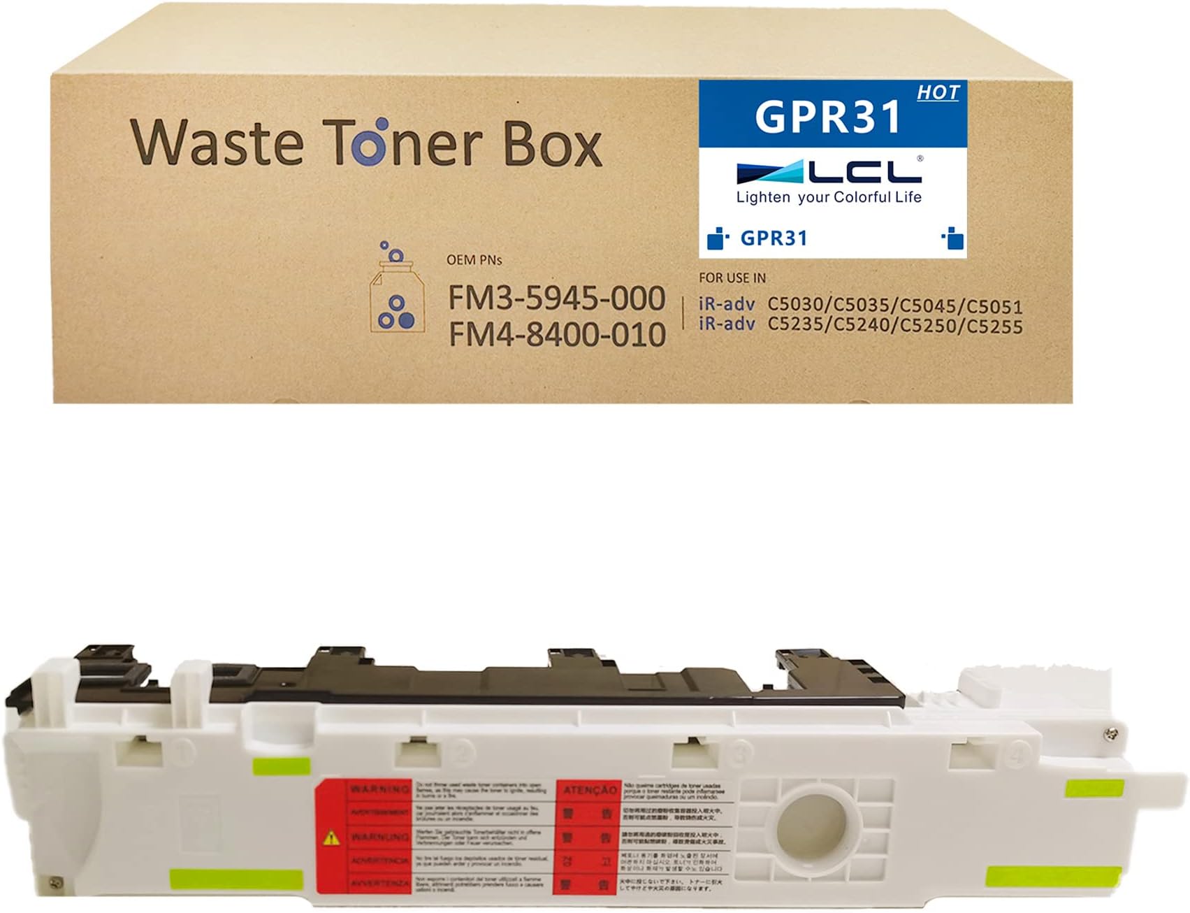 LCLCompatible Waste Toner Bottle FM4-8400-010 FM4-8400-000 FM3-5945-000 Replacement for Canon imageRUNNER Advance C5045 C5051 C5250 C5255 GPR30 C-EXV28 NPG45 C5030 C5035 C5235 C5240 GPR31 (1-Pack)