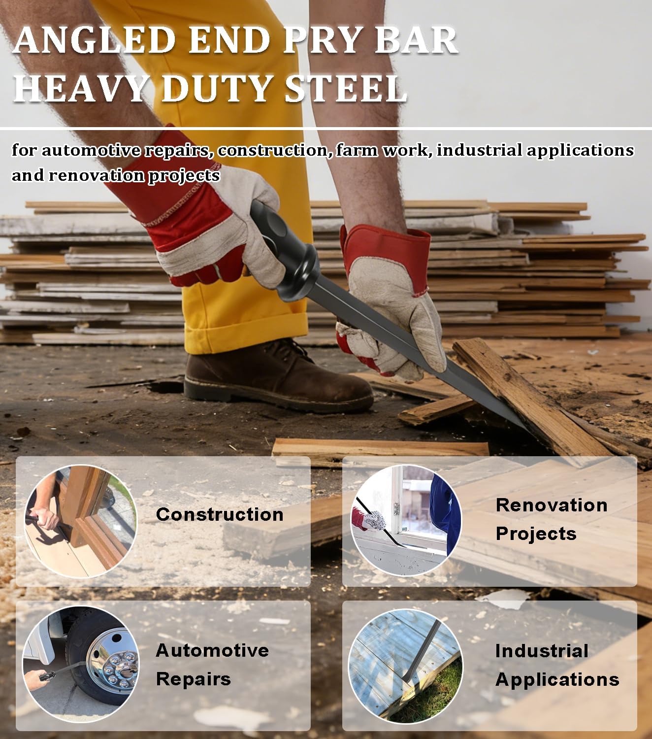 Angled End Handled Pry Bar with Striking Cap Set Steel, 3-Piece (12, 17, 25 in.), LSQ42103 Angled Tip Pry Bar Heavy Duty with Padded Rubber Handle