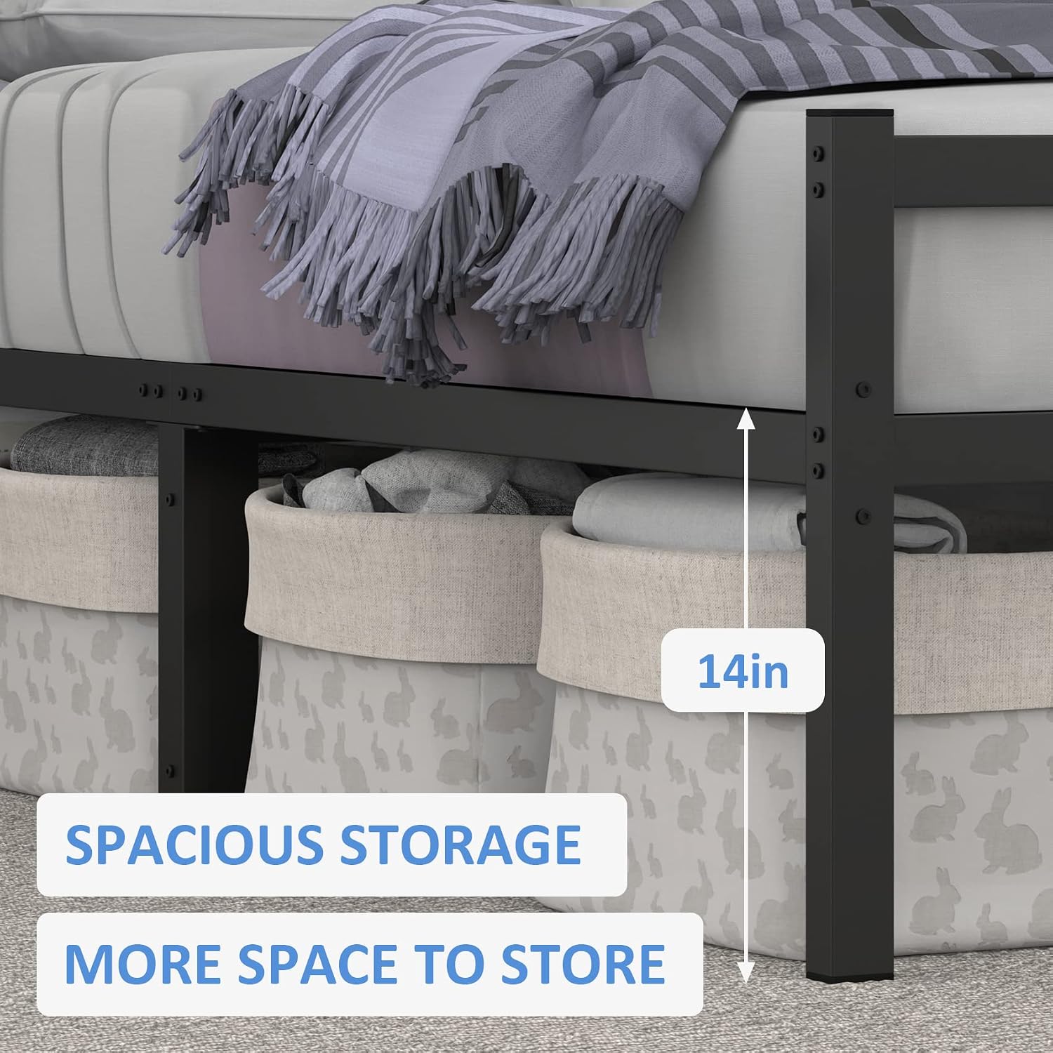 Mr IRONSTONE Full Size Bed Frame with Headboard Platform Bed with Storage no Box Spring Needed Assembly Mattress Foundation,Black