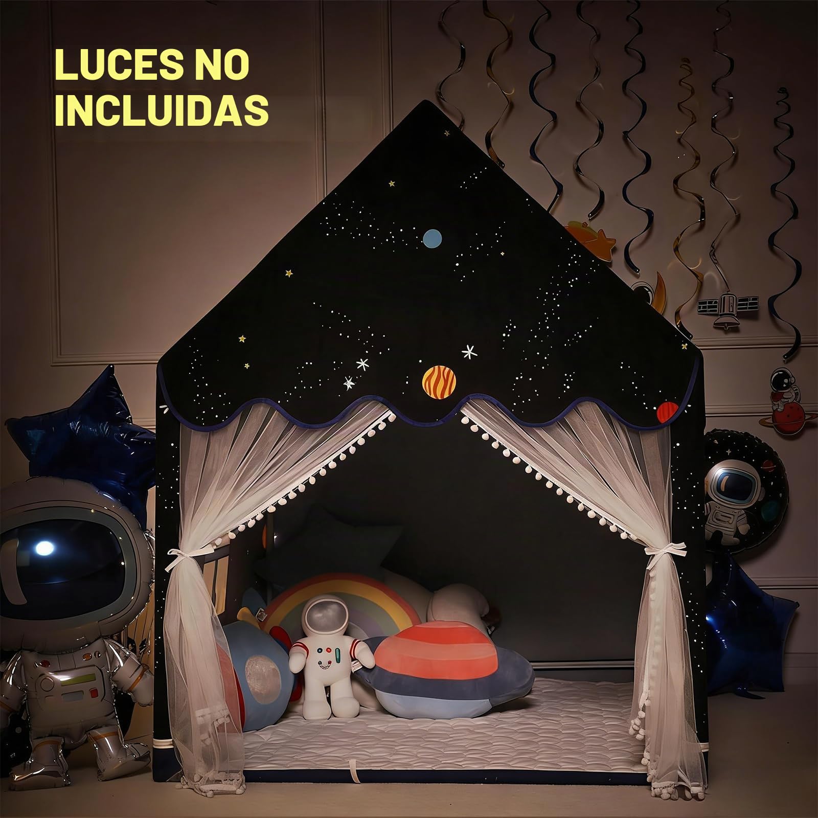 Wilwolfer Casita Infantil con Alfombra: Casa de Jugar para Interiores y Exteriores - Rincón Acogedor para Niños - Tienda de Campaña Infantil para Niños y Niñas (Negro)