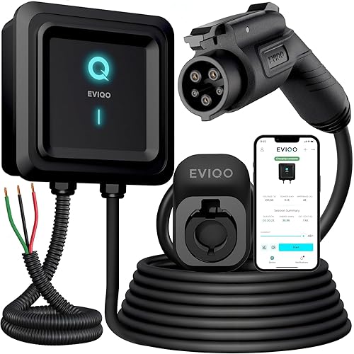 EVIQO EV Charger Level 2 48 Amp - Level 2 EV Charger Hardwired, 240V Electric Vehicle Charging Stations, J1772 Chargers 11.5kW, Wall EV Chargers for Home, EVSE EV Charging Station 25' Cord - Gen 2