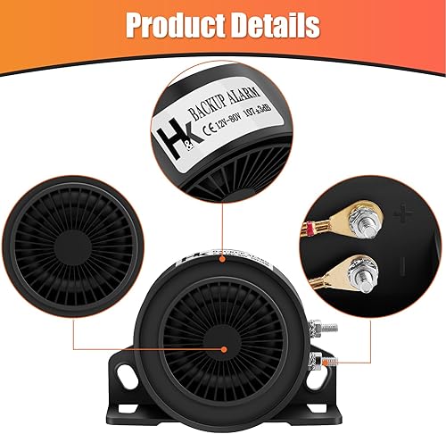Miniatura 2 de HK Alarma de respaldo de camión 12V-80V 110DB, respaldo de bocina de marcha atrás de coche resistente, advertencia con tono de sonido súper fuerte