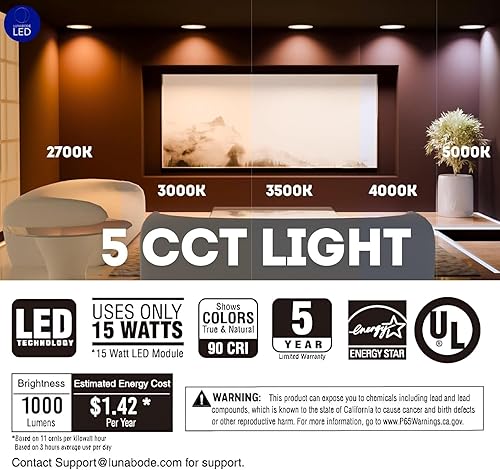 Miniatura 5 de Luz empotrable de 4 pulgadas, 1 paquete de lámparas de techo delgadas y regulables  5 unidades de luces LED de 2700 K3000 K3500 K4000 K5000 K