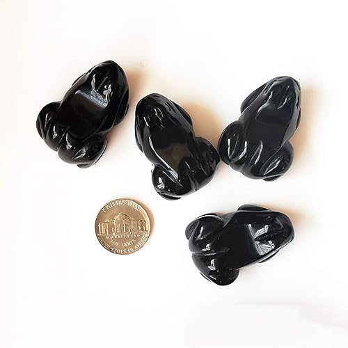 Miniatura 5 de 1 pieza de cristales de rana de obsidiana negra natural y figuras de piedra curativa, 1.5 pulgadas talladas a mano con bolsillo para decoración de