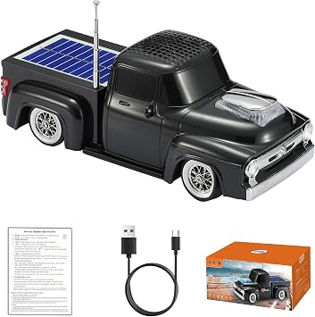 WS-692 Retro Pickup Bluetooth Solar Charging Replica Speaker Portable HD Sound, Truck Design, LED Party Lights, TWS, FM Radio, Surprise Gift IdeaBlack