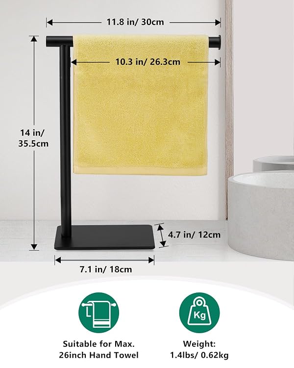 Hand Towel Holder Stand, DECLUTTR Stainless Steel Towel Rack for Bathroom Countertop, Black Free Standing Hand Towel Rack by DECLUTTR - Image 3