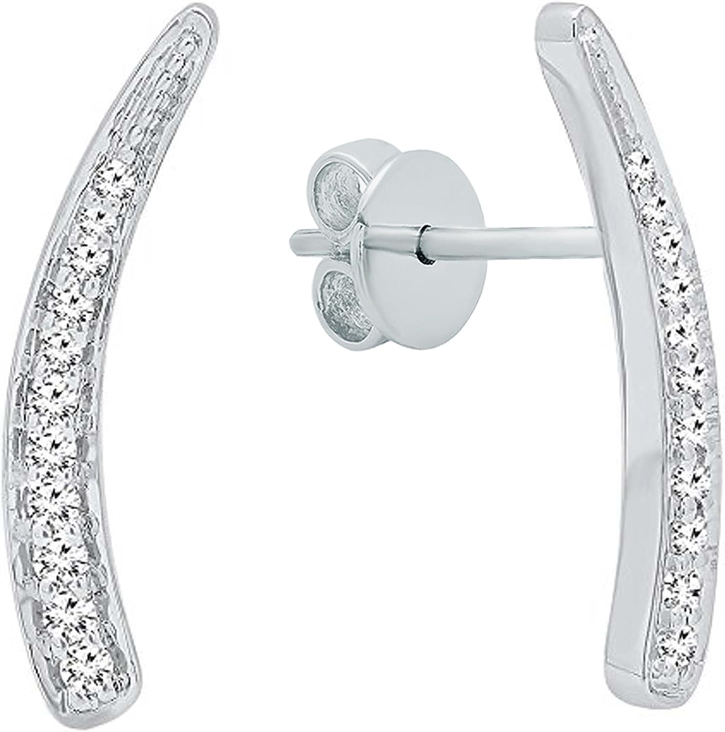 Dazzlingrock Collection 0.15 Ctw Round White Natural Diamond Curved Ear Climber Earrings for women 10K in Real Solid Gold