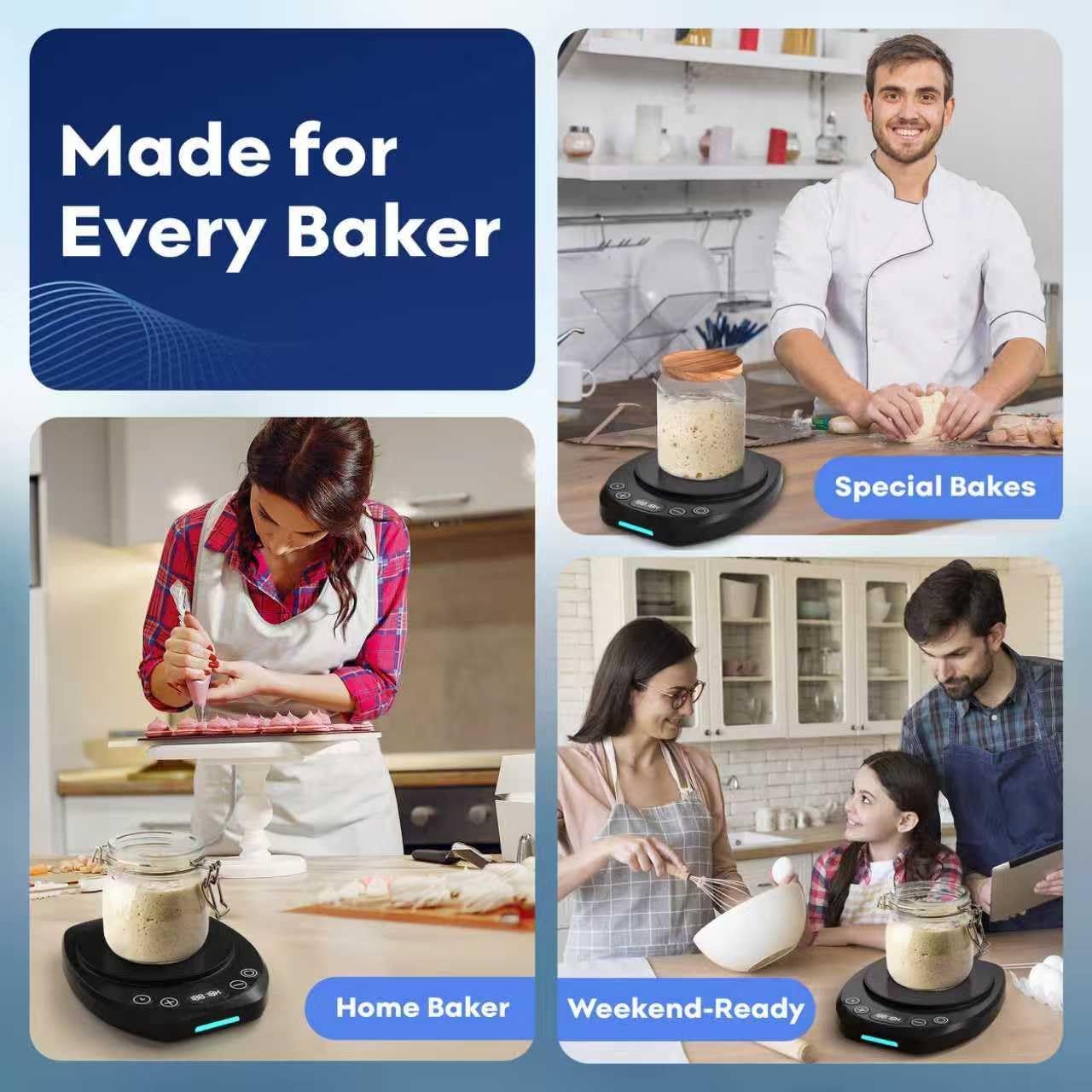 Sourdough Starter Warmer Mat - 24H Timer - Precise 1°F Thermostat Control (70-120°F) - Smart Memory Warming On/Off - Fits Jars Up to 40oz - Perfect for Home Baking(Black)