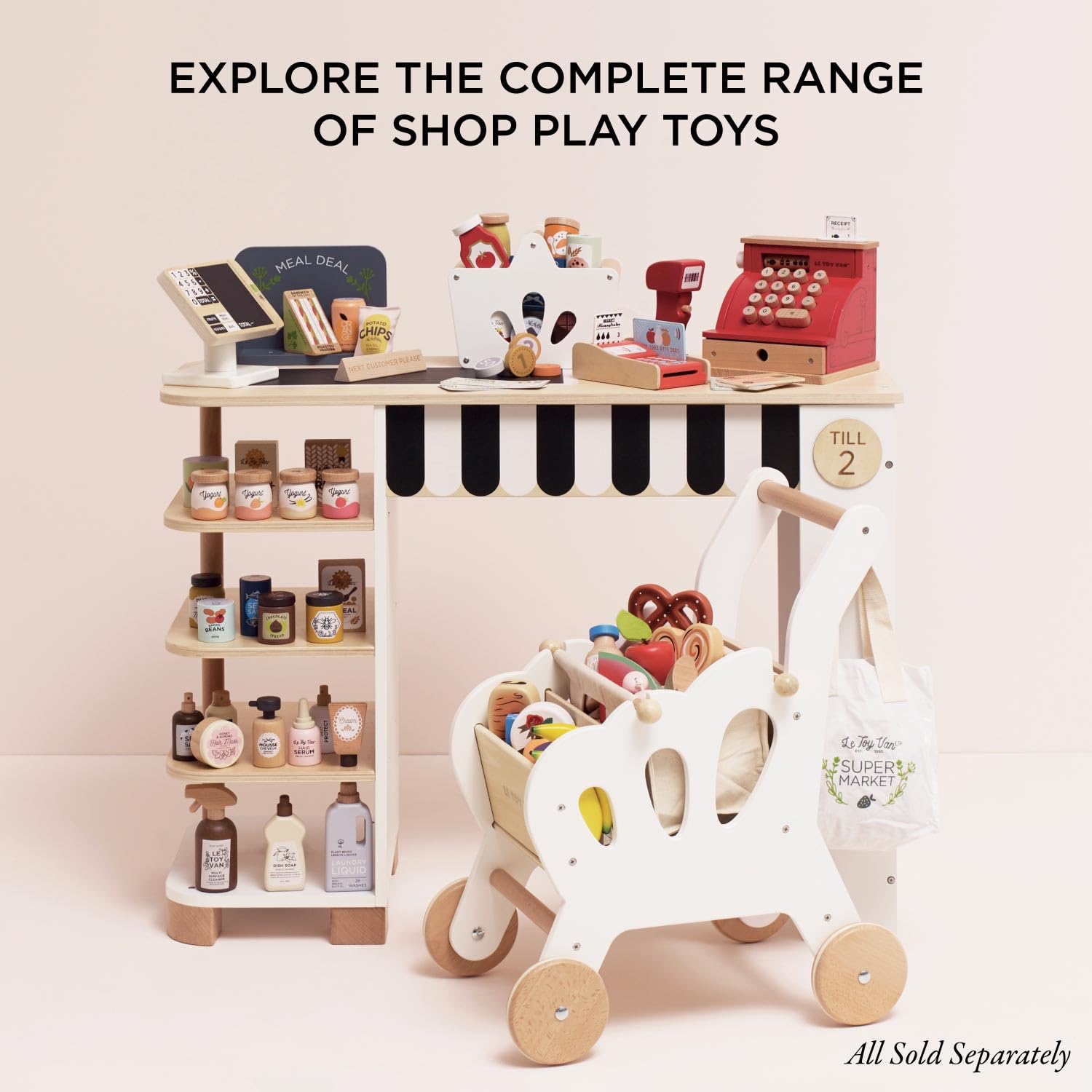 Le Toy Van - Wooden Honeybake Cash Register Role Play Toy With Receipt, Opening Till Drawer And Play Money, Perfect For Supermarket, Food Shop or Cafe Pretend Play