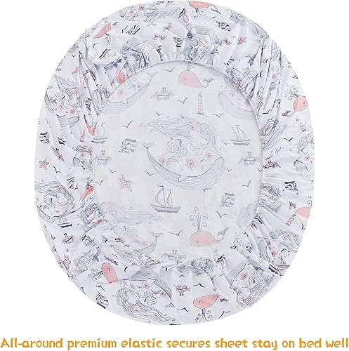 Miniatura 4 de JSD - Juego de sábanas para niños con diseño de sirena y ballena, tamaño completo, 4 piezas, de microfibra con tema marino, bolsillo profundo, para