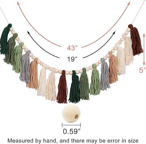 Miniatura 2 de Guirnalda de borlas verdes con cuentas de madera, guirnalda de hojas de selva para fiesta de primavera, guardería, habitación de niños, pared, aula,