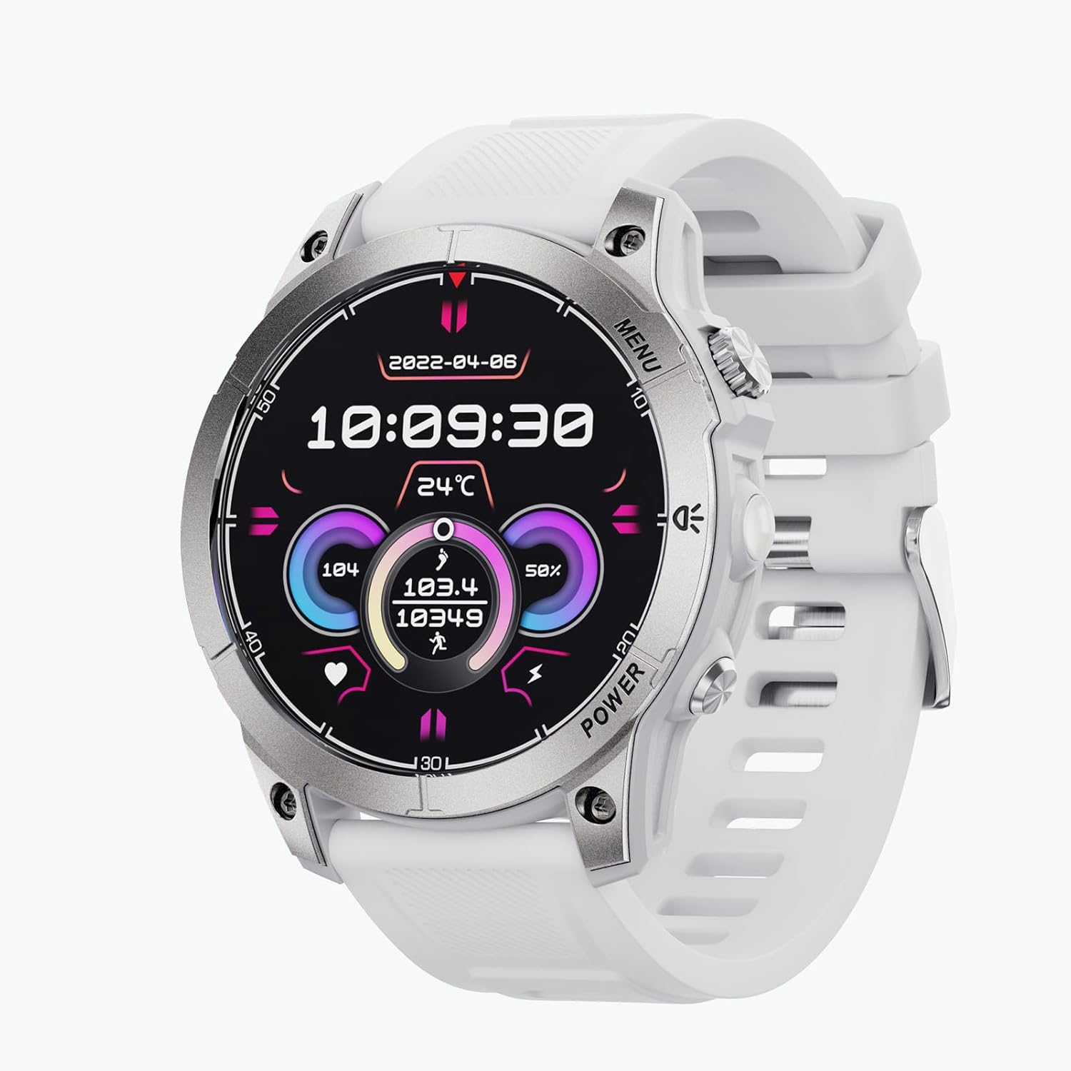 Yihou Military Smart Watches for Men Fitness Watch with Multiple Sports Modes Heart Rate Monitor Sleep Monitoring Pedometer Compass NFC SOS 430mAh Big Battery for Android iOS White