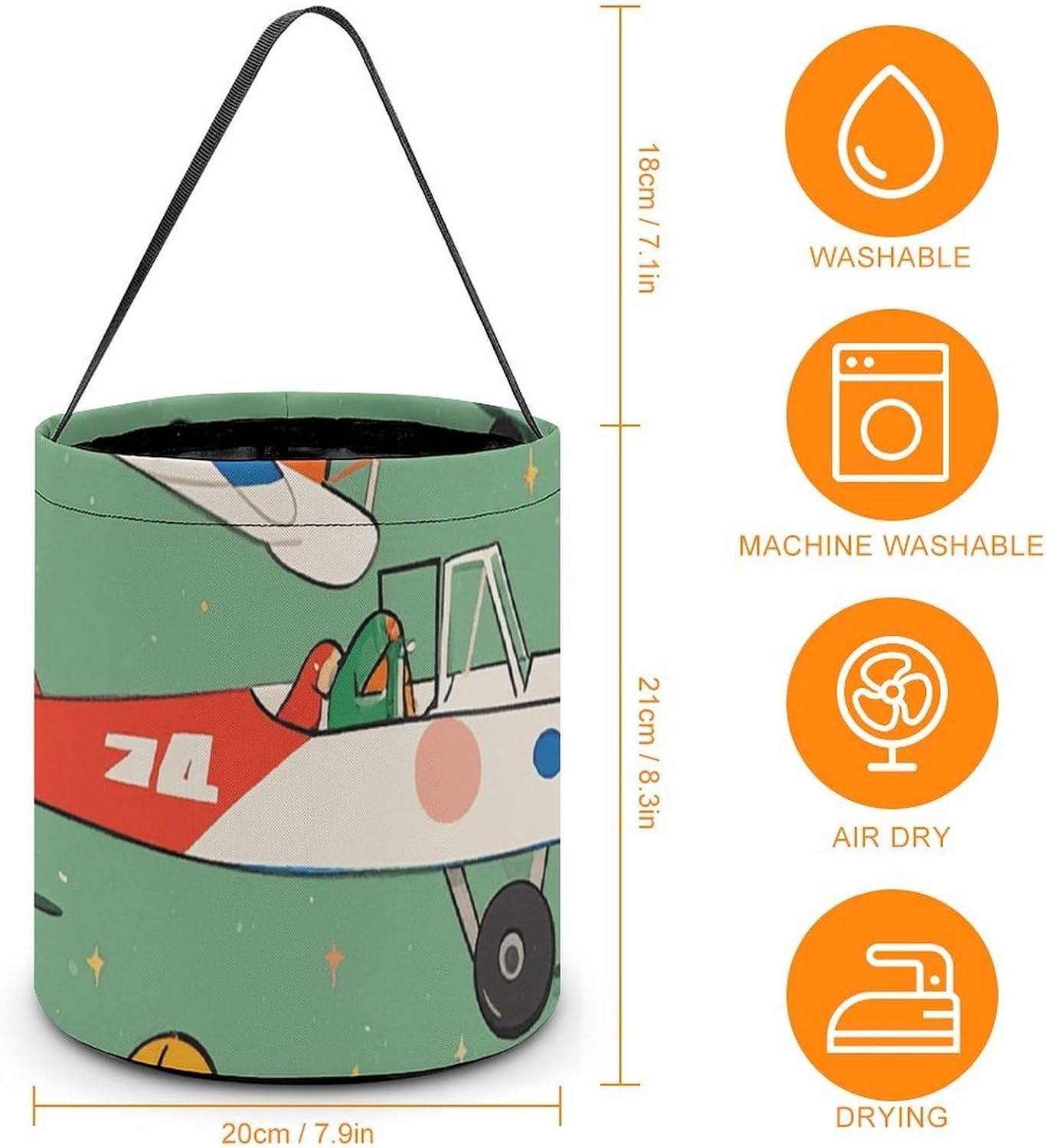 DWVSFJM Many Cartoon Small Airplanes Halloween Tote Candy Bag Foldable Handheld Bucket Reusable Candy Basket With Handles Multipurpose Portable Gifts Bags For Festival Party Gathering image 2