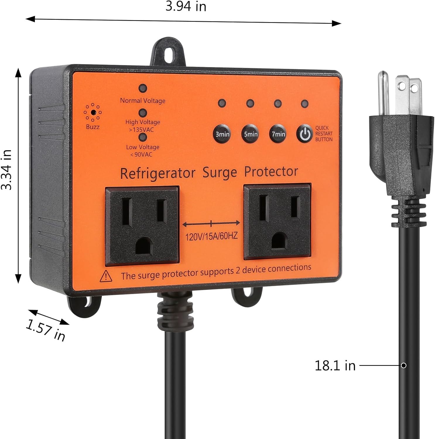 Refrigerator Surge Protector, Double Outlet Voltage Protector for Home Appliances, Protects Refrigerators and Washing Machines from High and Low Voltages, Blackouts and Voltage Spikes