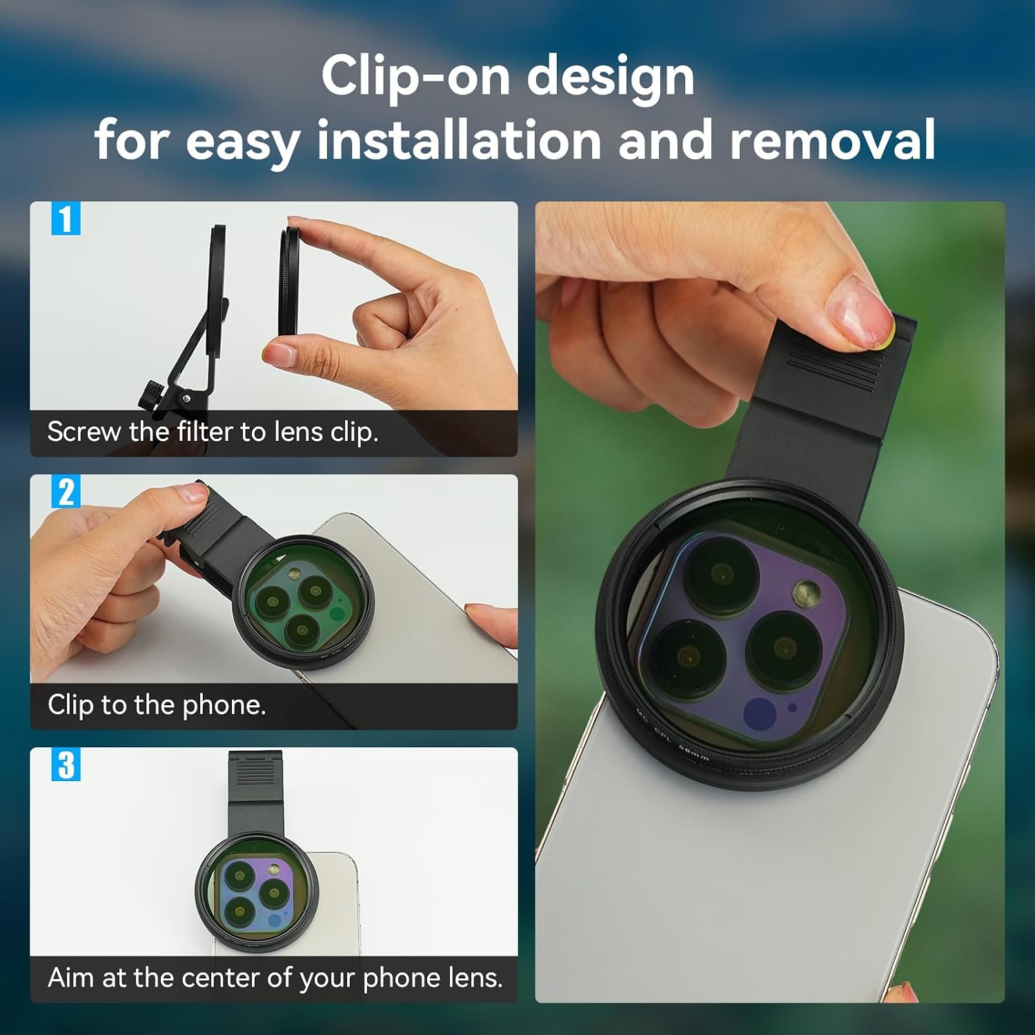 APEXEL 58mm Phone Camera Filter Kit, 7 Filters with Phone Clip: