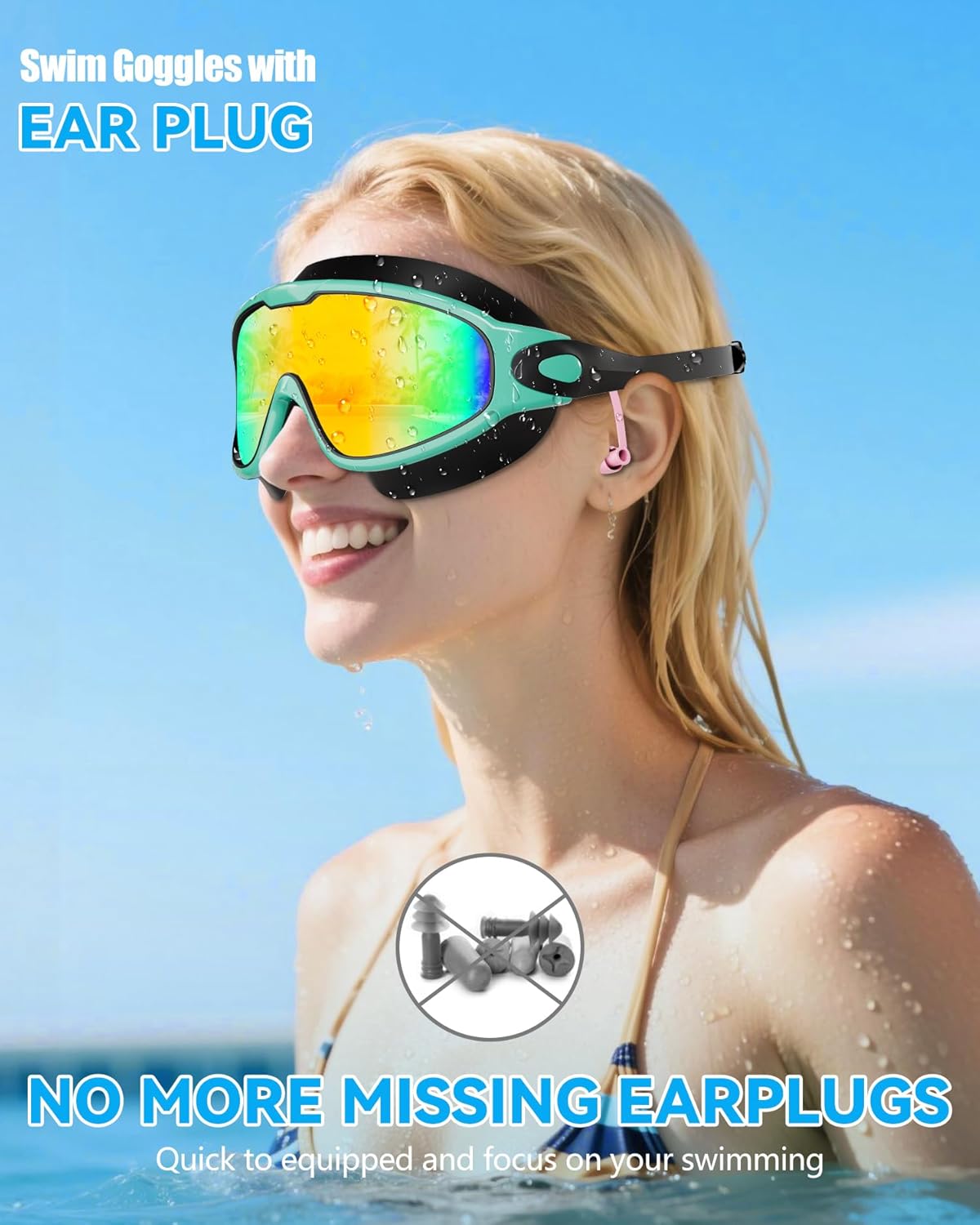 Aegend New Adult Wide View Swim Goggles, Anti-Fog/UV No Leak Swimming Goggles with Ear Plugs for Men & Women - Image 2