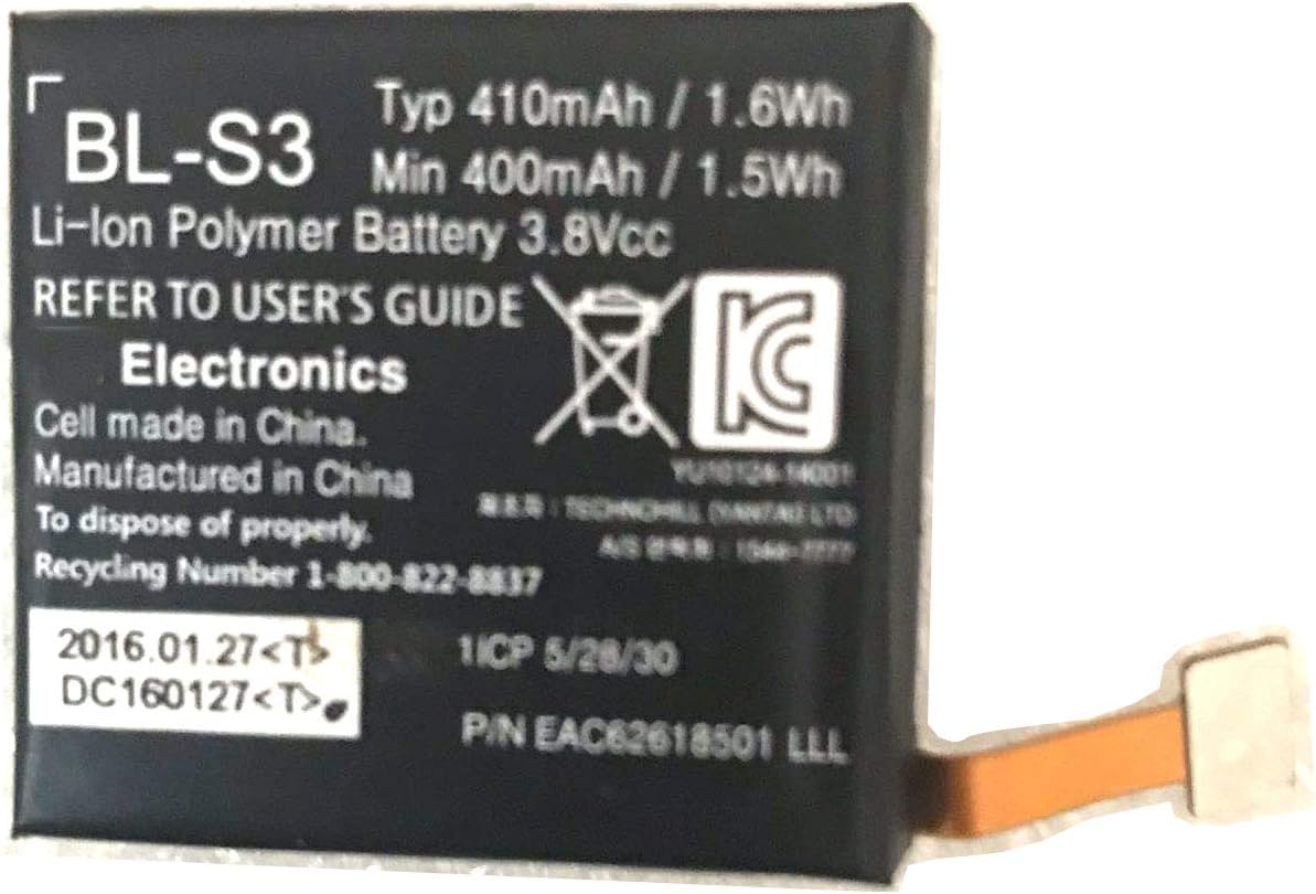 Compatible BL-S3 Battery Replacement for LG G Watch R W110 & Watch Urbane W150 410mAh 1.6Wh