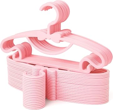 50 Pack Pink Baby Hangers Plastic Baby Nursery Closet Hangers | Non-Slip Ultra-Thin Child Infant Coat Hanger for Newborn Toddler Clothes