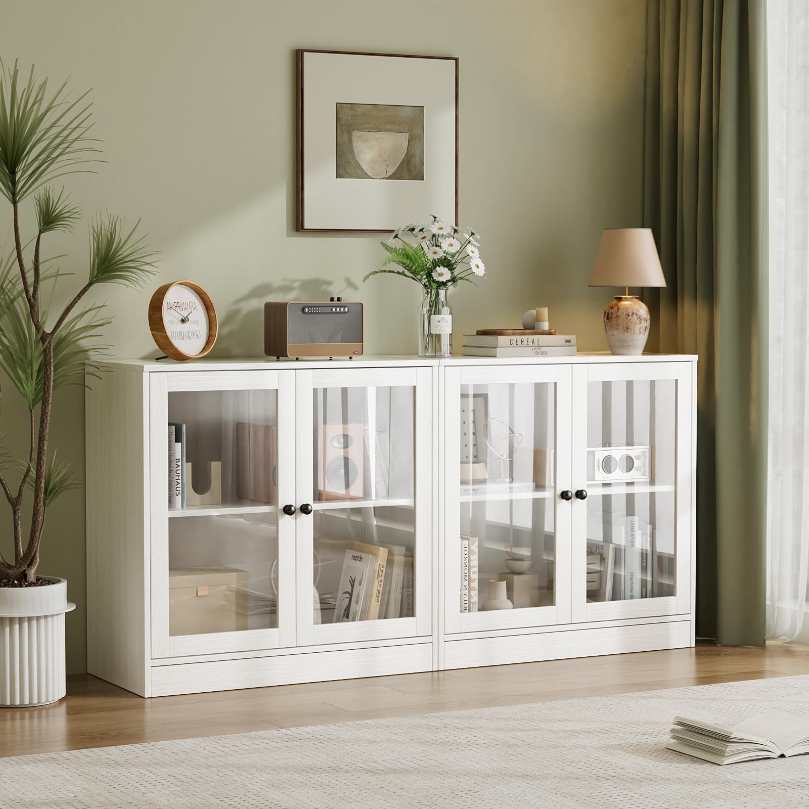VOWNER Lot de 2 buffets avec 2 portes en verre, armoire de buffet, armoire de cuisine avec plan de travail, armoire de buffet, meuble TV, armoire de rangement pour salon, chambre à coucher, 40 x 80 x