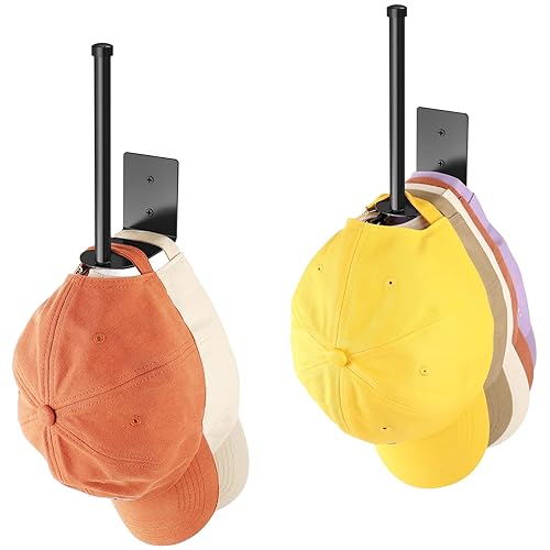 Durmmur 2 Pack Hat Racks for Baseball Caps, Stainless Steel Hat Organizer for Baseball Cap, Hat Holder Storage Organizer, Hat Hanger Strong Adhesive/Wall Drilled for Door, Bedroom, Closet(Black 6 in) - Black - 2 Pack 6 in