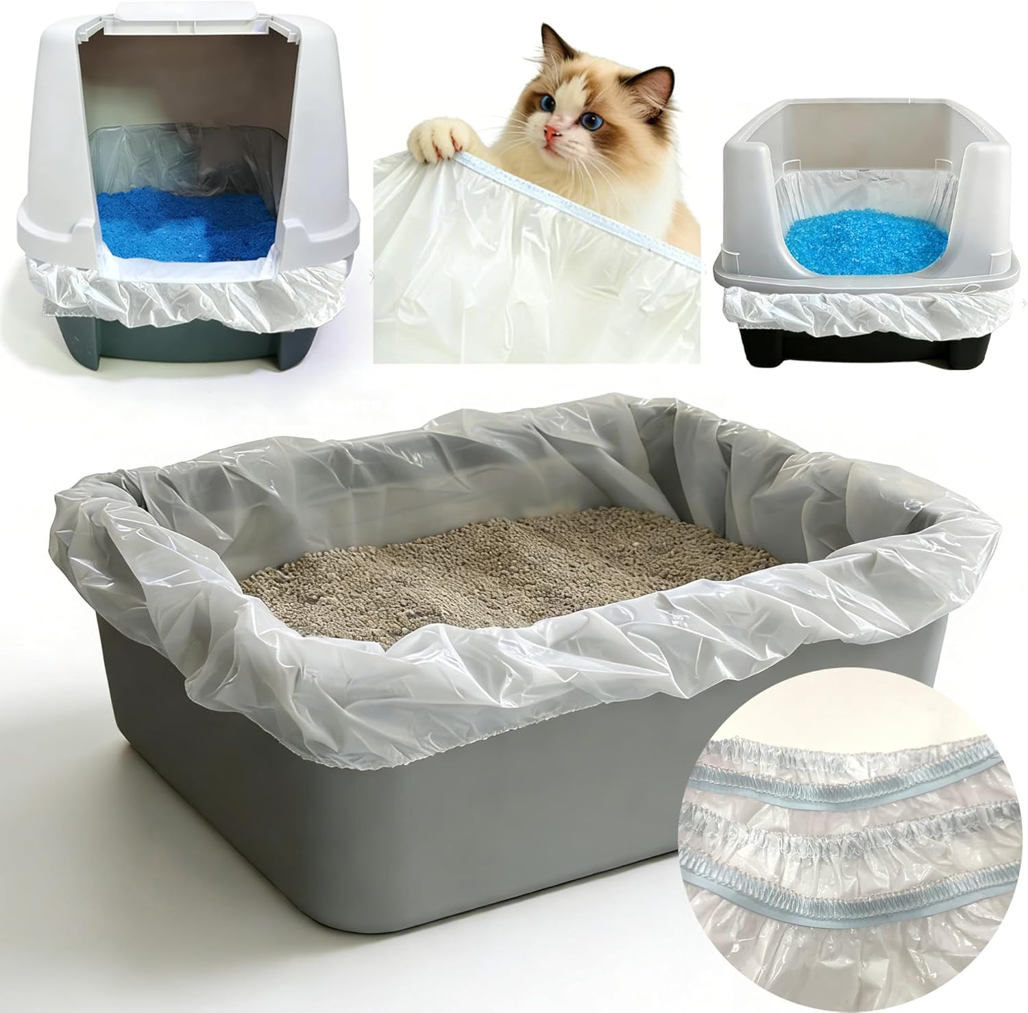 PurifyLogix Large Cat Litter Liners, Jumbo Drawstring Leakproof Bags for IRIS Cat Litter Boxes, Heavy Duty 2 MIL Tear-Resistant Extra Durable Disposable Bags for Most Cat Litter Pans, 42“ x 20”, 16PCS